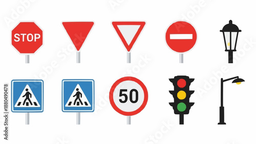 Collection of Road Traffic Signs and Street Lights.