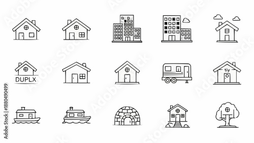 Collection of Diverse Housing and Building Icons.