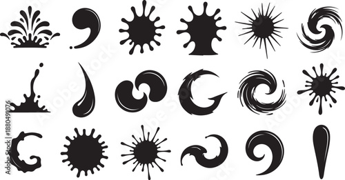 Monochrome doodle water drops and splashes line art set vactor design.eps