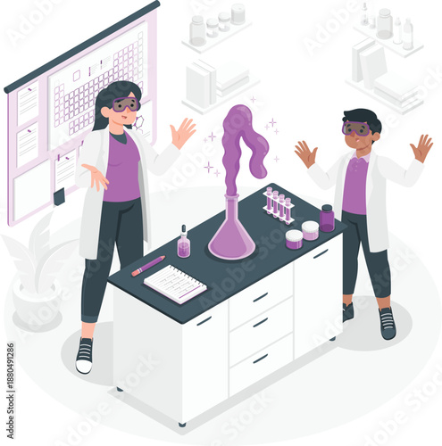 Scientists conducting experiments in a modern laboratory setting with equipment and beakers