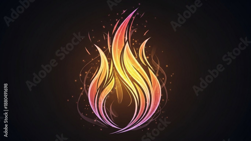 Vibrant flame with yellow orange and pink hues on a dark background symbolizing energy and passion