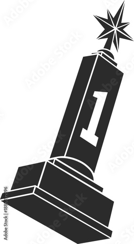 Minimalist Trophy Cup Icon - 3D Unusual Perspective Flat Vector Illustration for Business Achievement and Success