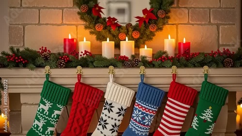 Christmas Stockings Hanging by the Fireplace.