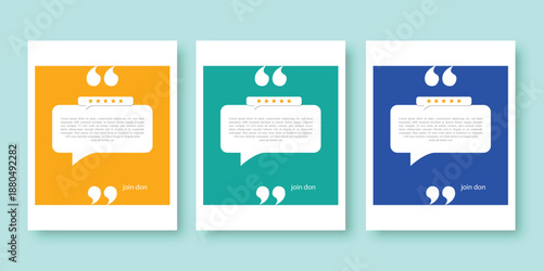 Collection of three testimonials with quote marks and stars rating