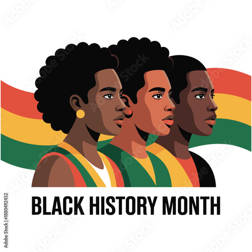 Black History Month Illustration with Flag and Diverse Profiles