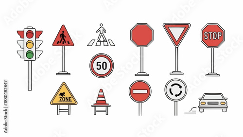 Collection of Road Traffic Signs and Signals.