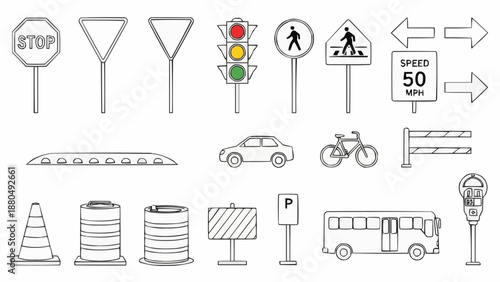 Collection of Hand Drawn Traffic Signs and Symbols.