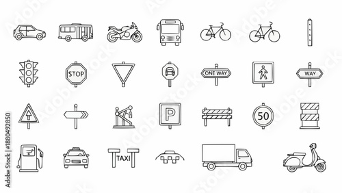 Collection of Transportation and Traffic Signs Icons.