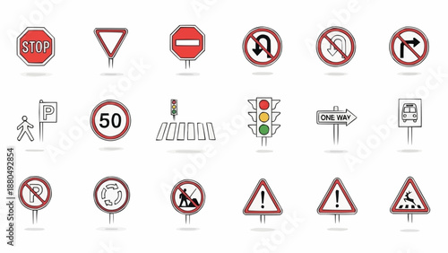 Collection of Road Traffic Signs and Symbols.