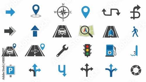 Collection of navigation and map icons.
