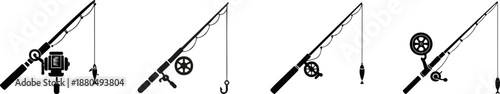 A collection of fishing rod illustrations showcasing various fishing gear and accessories in a minimalist style.