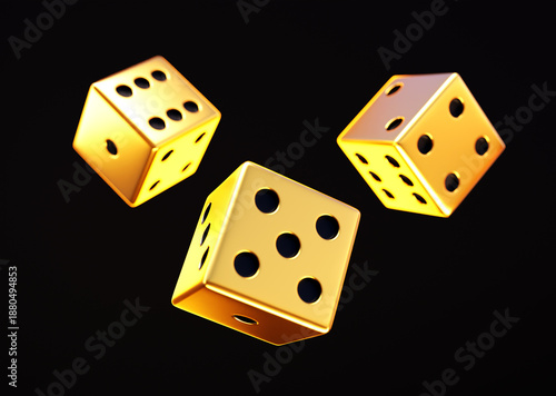 Floating gold dice illustration on dark background