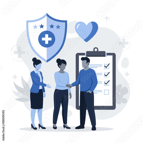 Health insurance concept. Big clipboard with document on it, Healthcare, finance and medical service, flat vector modern illustration