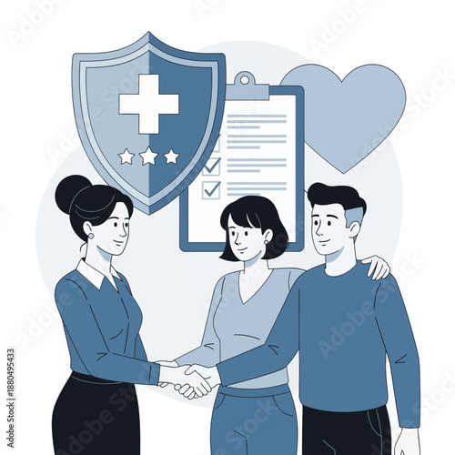 Health insurance concept. Big clipboard with document on it, Healthcare, finance and medical service, flat vector modern illustration