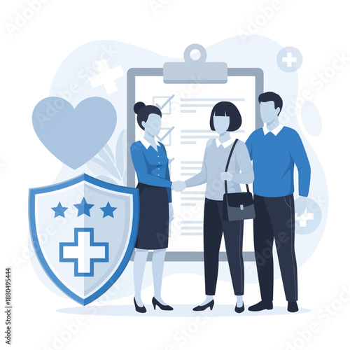 Health insurance concept. Big clipboard with document on it, Healthcare, finance and medical service, flat vector modern illustration