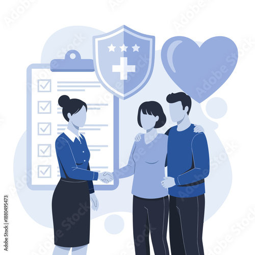 Health insurance concept. Big clipboard with document on it, Healthcare, finance and medical service, flat vector modern illustration