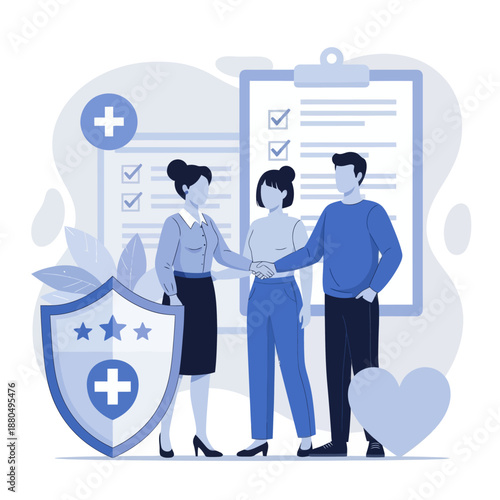 Health insurance concept. Big clipboard with document on it, Healthcare, finance and medical service, flat vector modern illustration