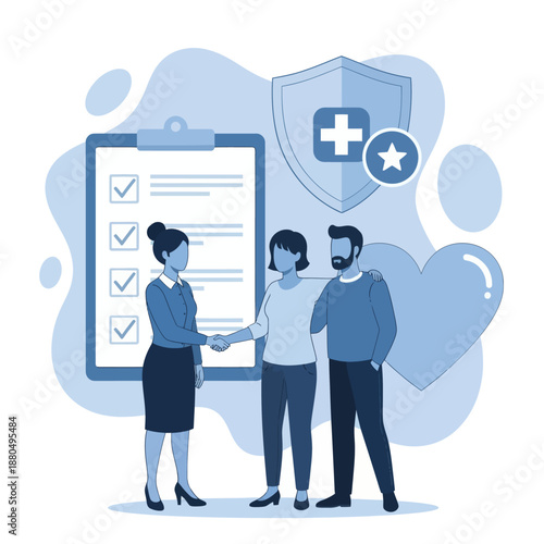 Health insurance concept. Big clipboard with document on it, Healthcare, finance and medical service, flat vector modern illustration