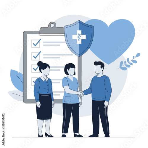 Health insurance concept. Big clipboard with document on it, Healthcare, finance and medical service, flat vector modern illustration