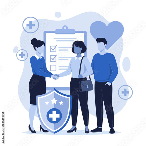 Health insurance concept. Big clipboard with document on it, Healthcare, finance and medical service, flat vector modern illustration
