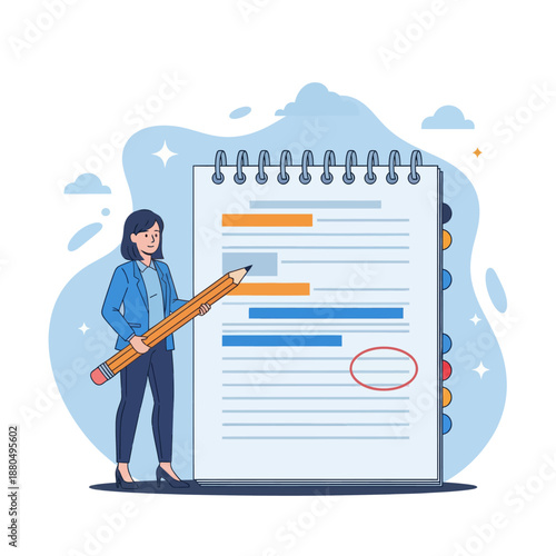 Taking note for study and work, efficient way for important information, summary or conclusion, planning or productivity concept, flat vector modern illustration
