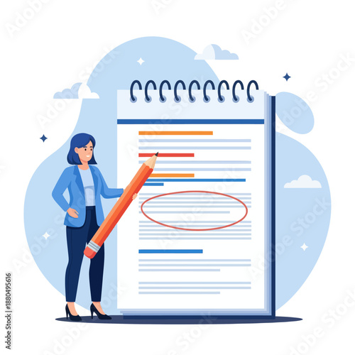 Taking note for study and work, efficient way for important information, summary or conclusion, planning or productivity concept, flat vector modern illustration