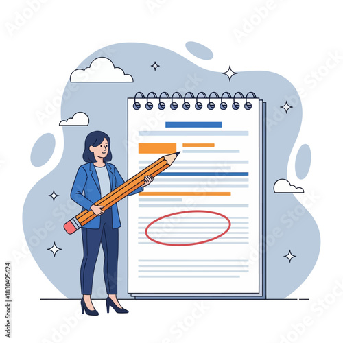 Taking note for study and work, efficient way for important information, summary or conclusion, planning or productivity concept, flat vector modern illustration