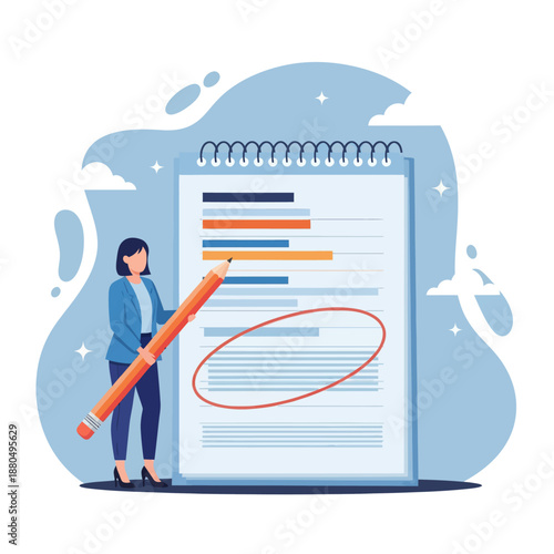Taking note for study and work, efficient way for important information, summary or conclusion, planning or productivity concept, flat vector modern illustration