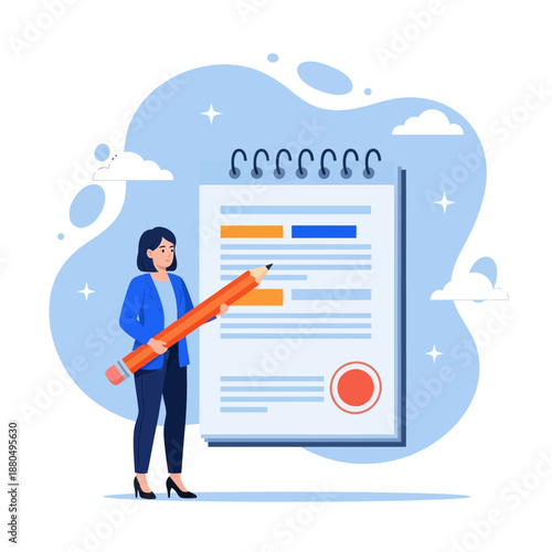 Taking note for study and work, efficient way for important information, summary or conclusion, planning or productivity concept, flat vector modern illustration
