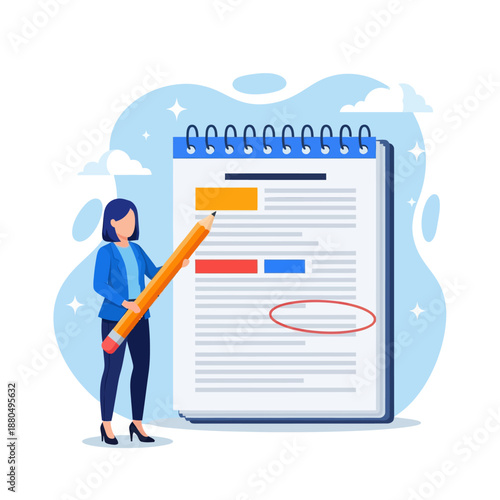 Taking note for study and work, efficient way for important information, summary or conclusion, planning or productivity concept, flat vector modern illustration