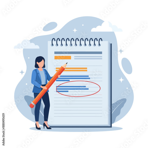 Taking note for study and work, efficient way for important information, summary or conclusion, planning or productivity concept, flat vector modern illustration