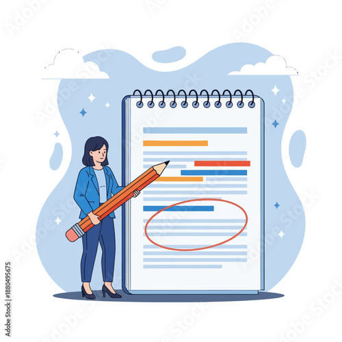 Taking note for study and work, efficient way for important information, summary or conclusion, planning or productivity concept, flat vector modern illustration