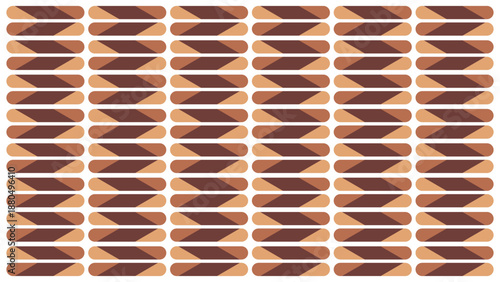 Seamless pattern of geometric capsule shapes. Abstract chocolate bar vector texture. Minimalist brown and beige rounded rectangle. Vintage 70s striped textile design. Geometric diagonal slat.