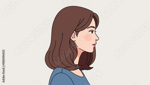 Profile Portrait of a Young Woman with Brown Hair.