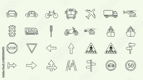 Collection of Transportation Icons and Symbols.