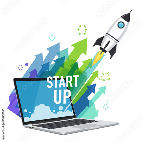 Laptop with Rocket Launching from Screen.
