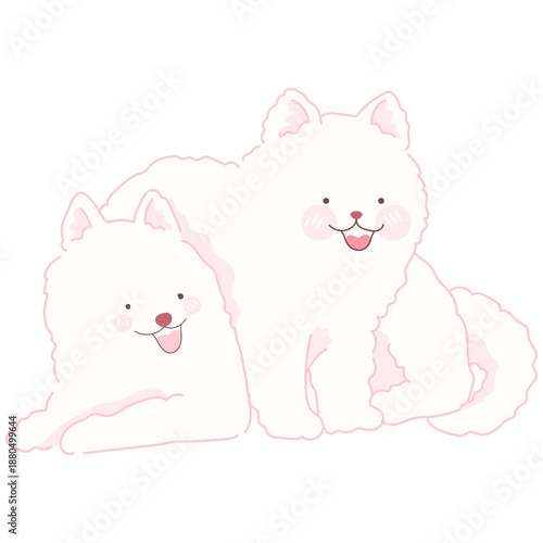Cute Samoyed Puppy White Dog PNG Illustration