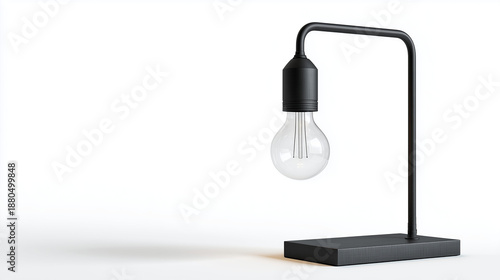 Minimalist Black Table Lamp with Exposed Bulb on White Background