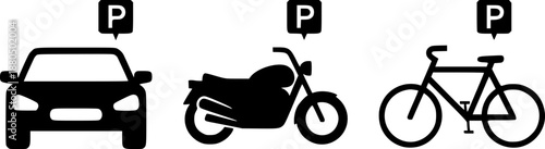 Public parking vector icon for car, motorbike and bicycle sign symbol illustration.

