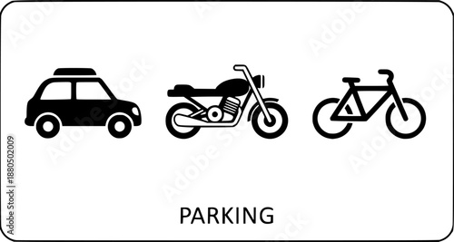 Public parking vector icon for car, motorbike and bicycle sign symbol illustration.
