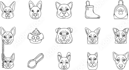 Veterinary and pet care editable stroke outline icons set isolated on white background flat vector illustration
