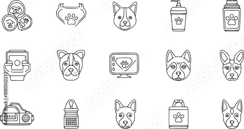 Veterinary and pet care editable stroke outline icons set isolated on white background flat vector illustration

