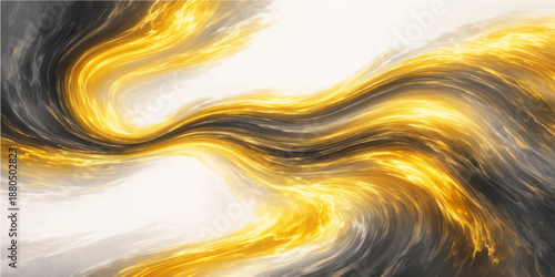 Abstract yellow and orange background with golden liquid waves and flowing silk textures featuring a motion of light in a golden metal design pattern