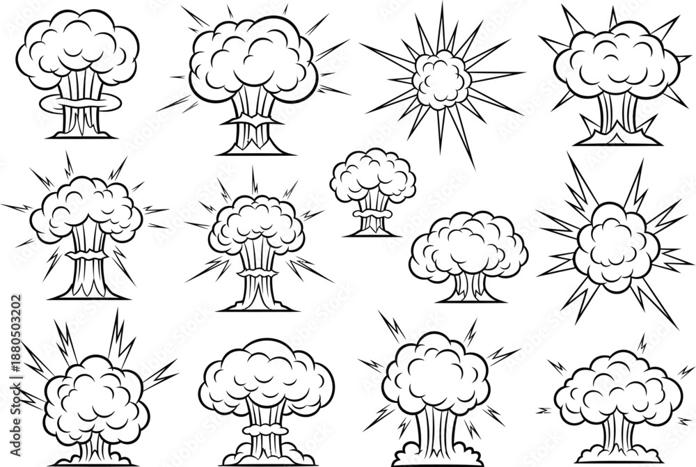 Obraz premium Collection of dynamic explosion and smoke cloud illustrations for comic book and action scenes