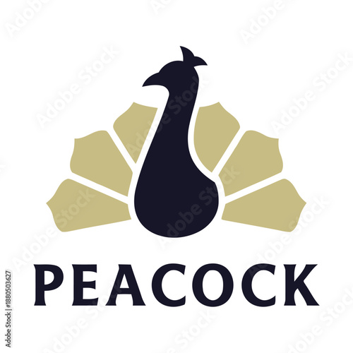 Peacock logo with bird and tail feathers design  simple graphic icon