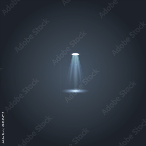 An illuminated glass light bulb glows with bright blue energy against a dark black background as an abstract object of science and electricity in a laboratory