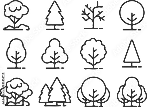 black line tree icon set vector illustration collection design nature plant sign 