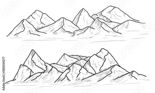 Mountain range, black and white sketch. Vector illustration. Nari sovan rocks and stones hand drawn in simple style, isolated on white background