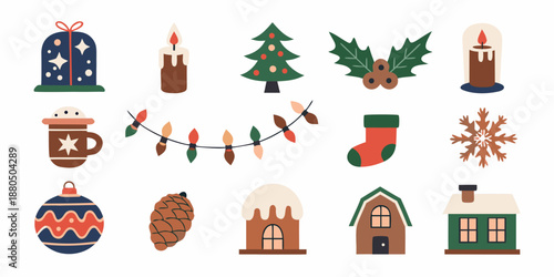 christmas icons including tree stocking snowflake and holiday decorations