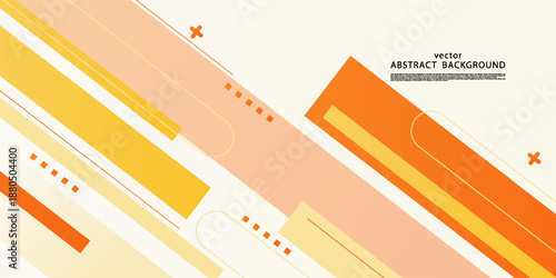 Abstract white banner background design concept with overlapping orange rectangles and colored pattern elements. EPS10 vector.